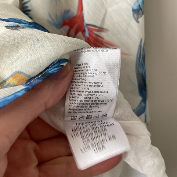 Molly Bracken Off The Shoulder Birds Print Ruffles Cropped Top White Blue XS - Picture 9 of 9